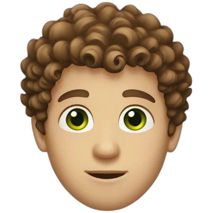Man with curly brown hair and green eyes emoji
