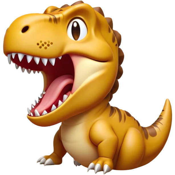Cinematic Cute Yawning T-rex Portrait Emoji, Head tilted slightly with a dramatic, wide-open yawn, showcasing a robust, muscular form with a slightly open mouth revealing powerful jaws and sleepy, half-closed eyes, Simplified yet irresistibly adorable features, highly detailed, glowing with a soft, cozy prehistoric glow, high shine, relaxed yet expressive, stylized with a hint of whimsical ancient ease, soft glowing outline, capturing the essence of a drowsy yet affectionate T-rex that appears ready to stretch and yawn its way out of the screen! emoji