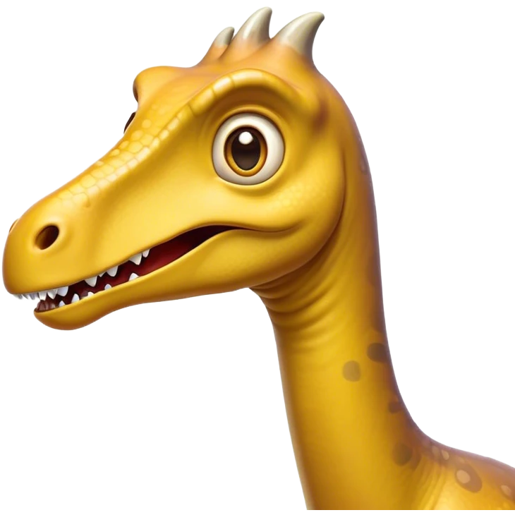 Cinematic Comical Brachiosaurus Portrait Emoji, Head tilted dramatically with an exaggeratedly surprised expression, featuring a tiny, animated head atop an impressively long neck, with wide, comically expressive eyes and a subtly quirky posture, Simplified yet humorously expressive features, highly detailed, glowing with a slightly sassy golden glow, high shine, dramatic yet playful, stylized with an air of cheeky prehistoric mischief, soft glowing outline, capturing the essence of a meme-worthy Brachiosaurus that looks ready to playfully leap its way into viral fame! emoji