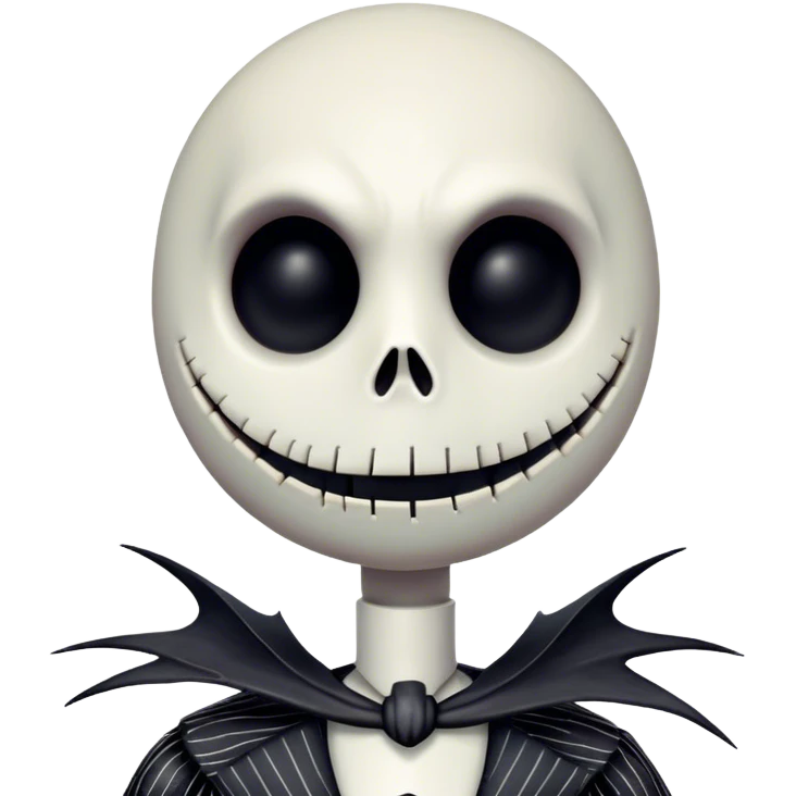 Close up view Cinematic 3D ultra realistic 32K HD image of Jack skellington, stunning detail as though captured in a timeless photograph, rich textures, visually rich, so lifelike that it feels like it could leap off the page at any moment emoji