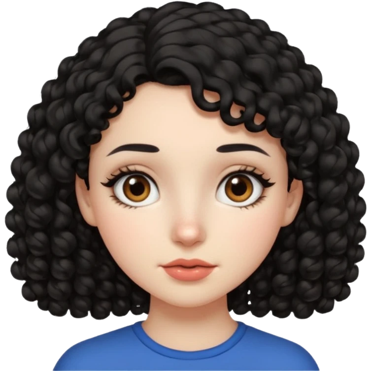 Side part black curly hair girl with mole above left side of lip pale skin  emoji