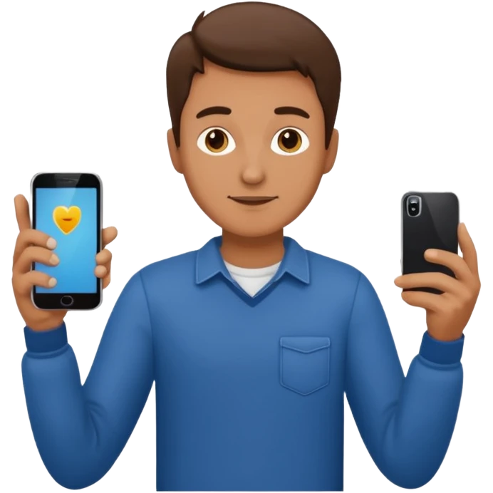 man casual clothes holding one phone emoji