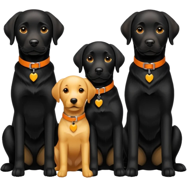 1 black labrador with yellow collar, 1 black labrador with orange collar, 2 dogs in 1 picture emoji