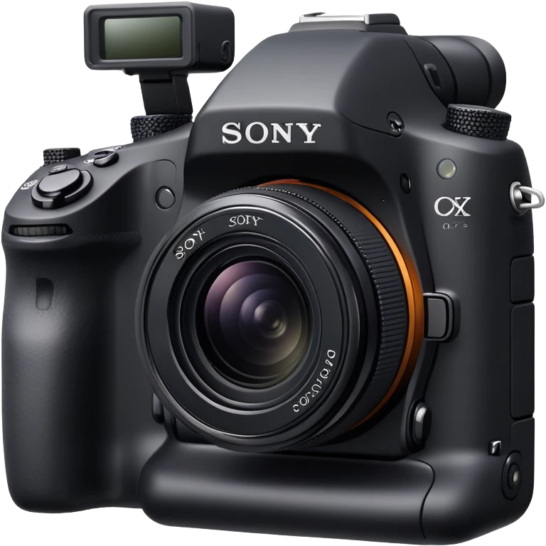 Minimal camera with 'Sony' text on the body, simple DSLR shape with small lens and Sony logo clearly visible emoji