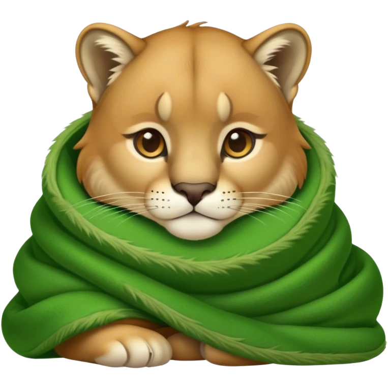 Mountain lion cozy in a green blanket  emoji