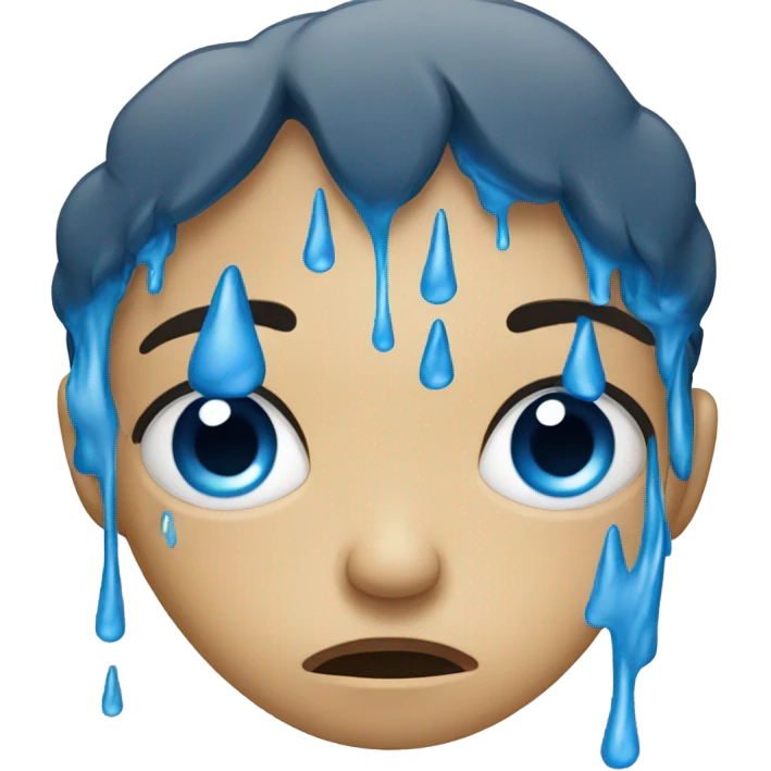 Blue tears streaming down face with a very upset look on the face emoji