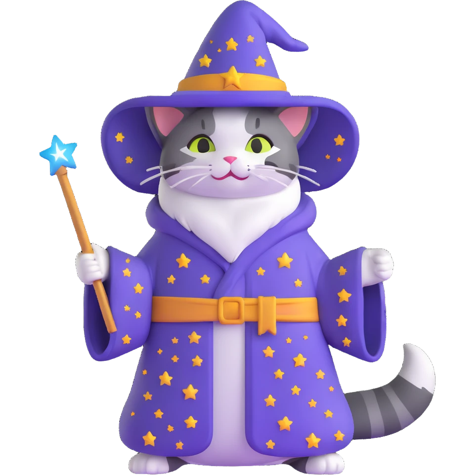wizard cat with a starry robe and hat emoji