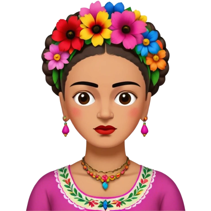Frida kahle with prominent eyebrows and colorful clothes and flowers in her hair emoji