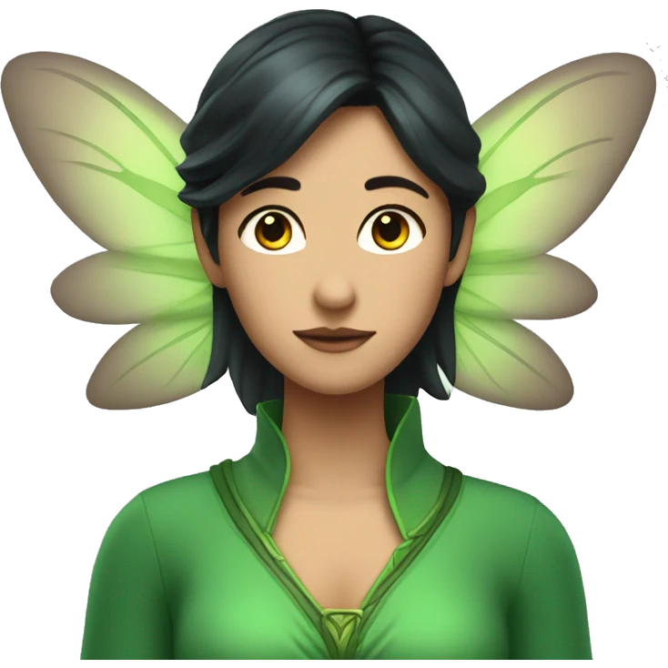 fairy with dark hair and green dress and green wing emoji
