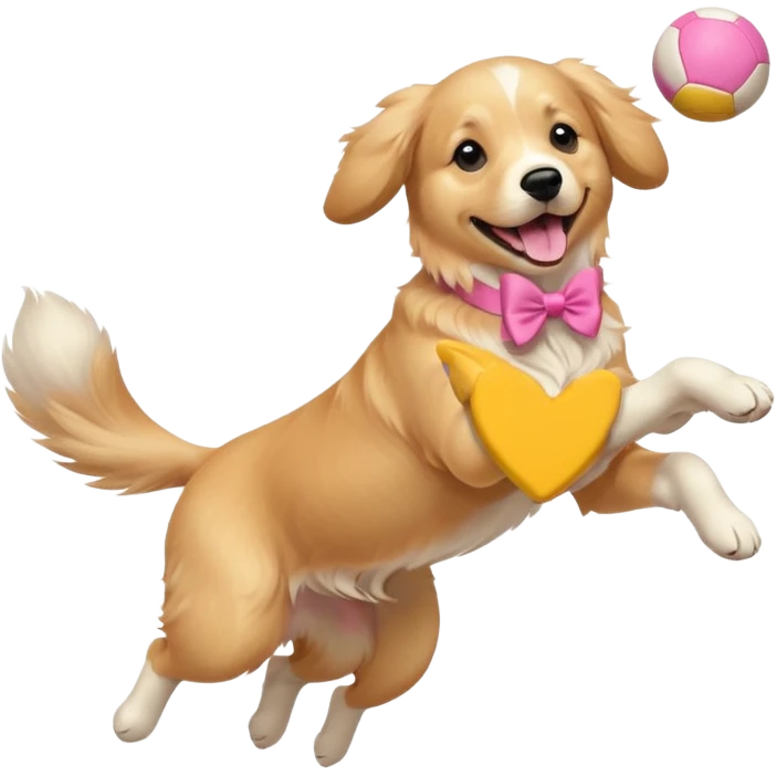 girly dog with a pink bow jumping in the air to catch a ball emoji