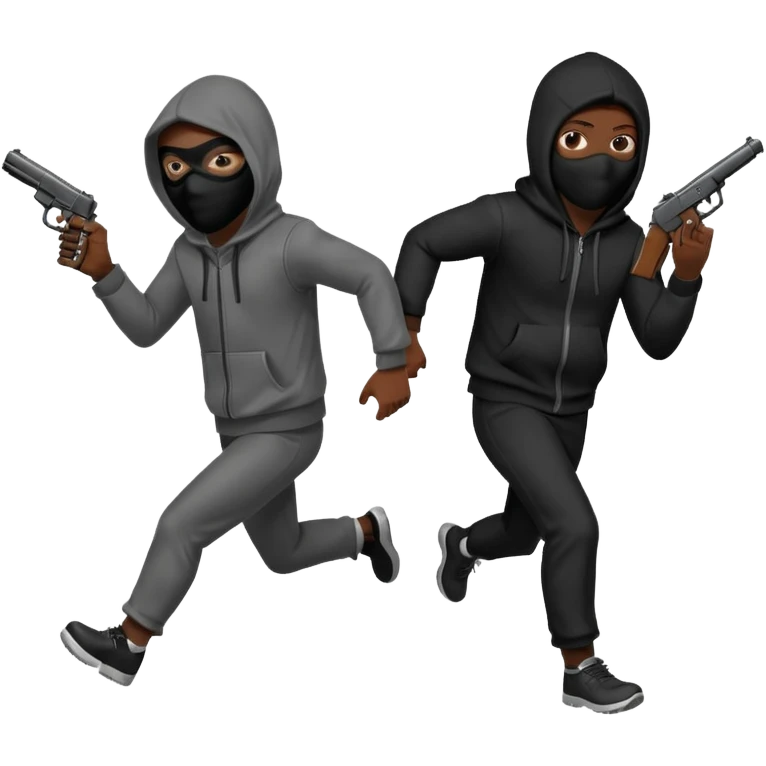 Hoodlum burglar mask and gun with switch running after another gang banger while it's shooting  emoji