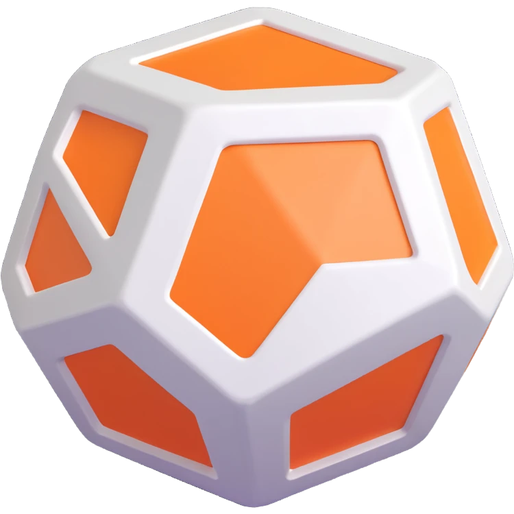 white dodecahedron with orange outline, 3D style, subtle shading emoji