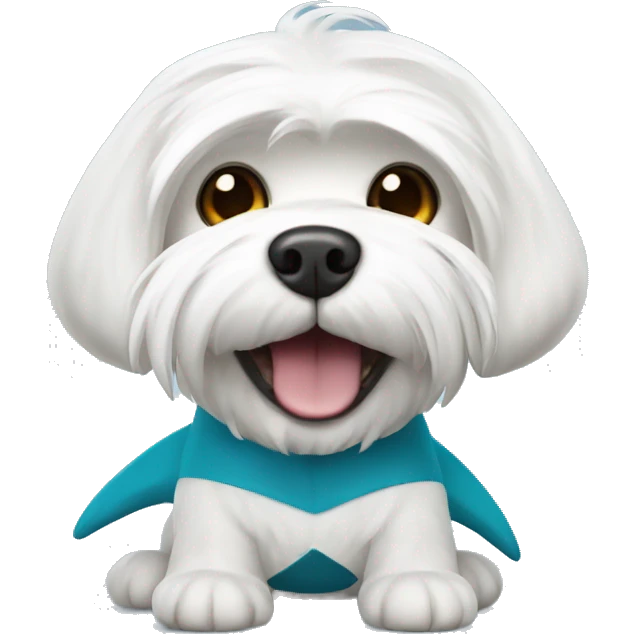 white maltese dog with a shark costume on emoji