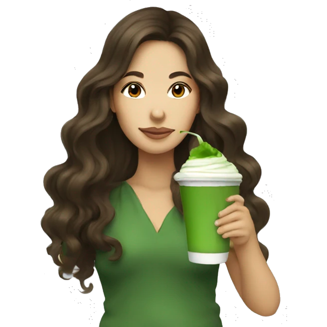 brunette long wavy hair sipping matcha emoji