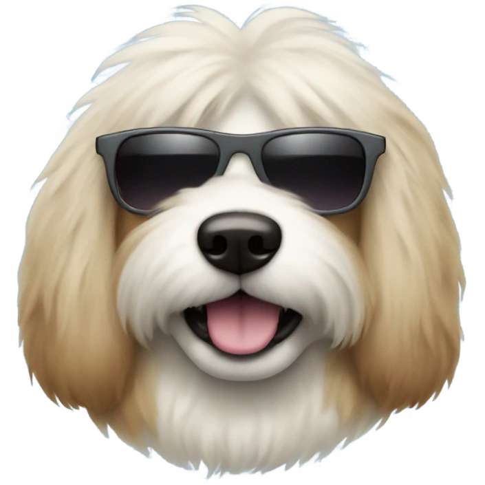 A really fluffy dog wearing sunglasses emoji