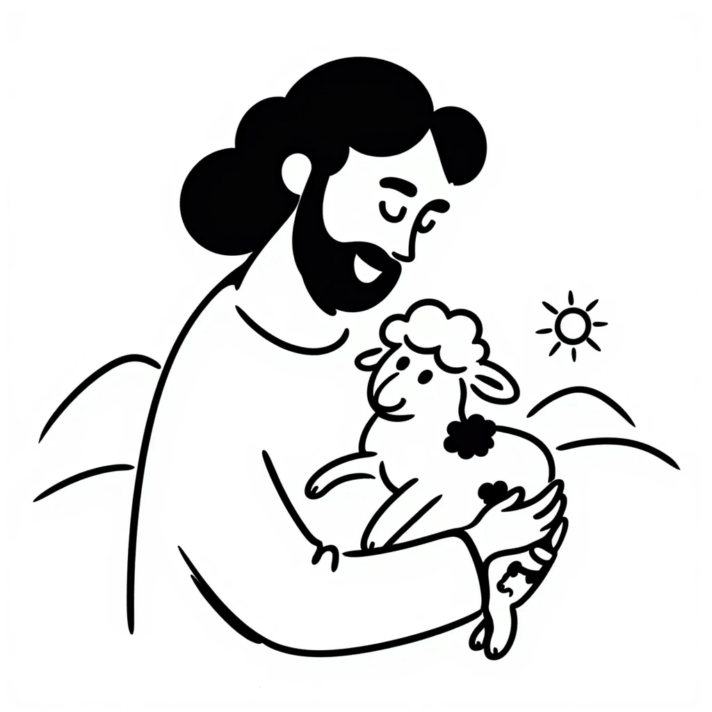 Jesus the Good Shepherd, hand-drawn doodle style emoji