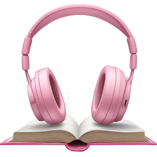 Light pink headphones laying on a closed light pink book emoji