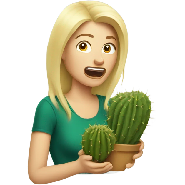 Blonde woman eating prickly cactus emoji