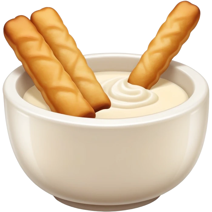 Soy milk and fried dough sticks Doujiang Youtiao in bowl and stick, simplified emoji style with bold outlines and bright colors, cartoon style traditional Chinese breakfast combo emoji