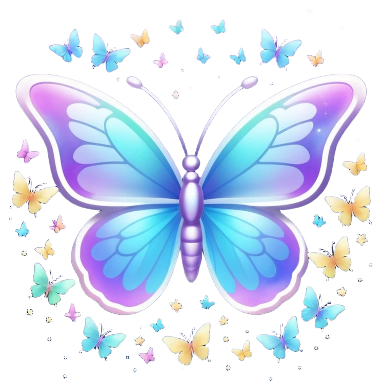 bts logo with butterflies on the logo and flying around it and light sparkles around it all emoji