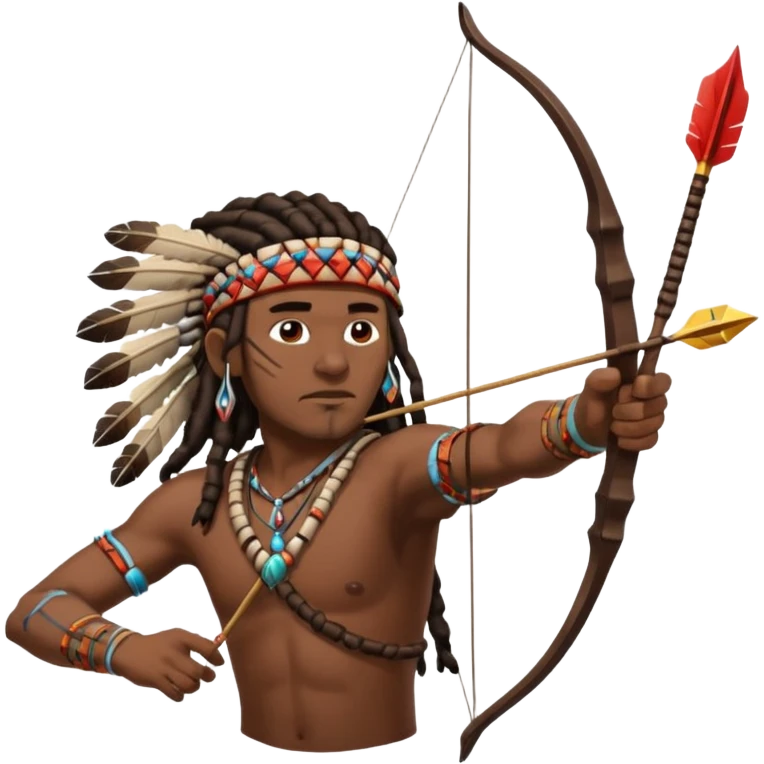 Black American man dark brown with dreads with a American Indian headdress shooting a bow and arrow at a native Indian while he runs  emoji