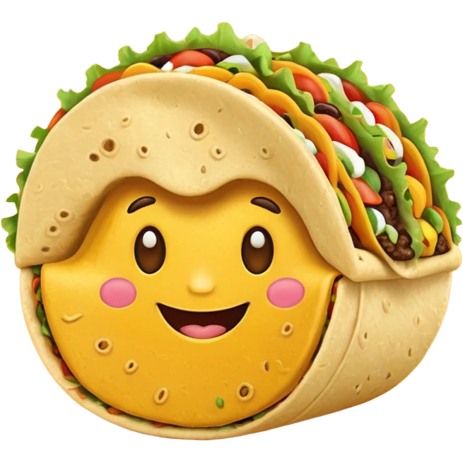 cute Mexican taco, happy face, minimal details, simple background emoji