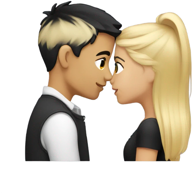 Girl with blonde hair kissing boy with blac hair emoji