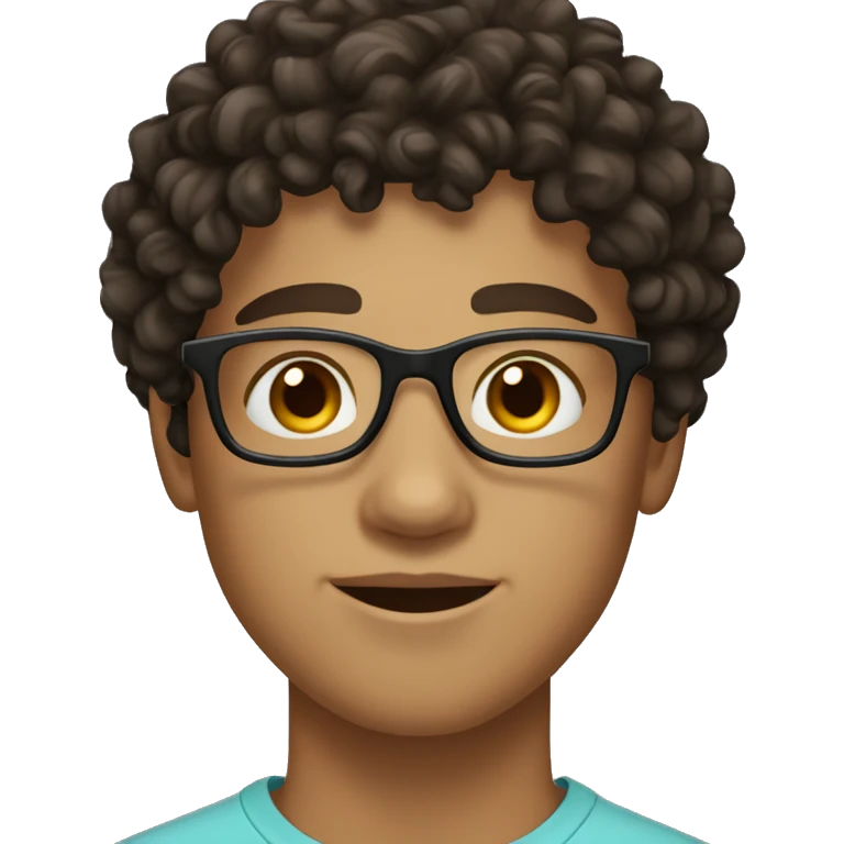 person teenager pale olive skin, dark brown curly hair, dark brown eyes, boy, man, glasses, freckles emoji