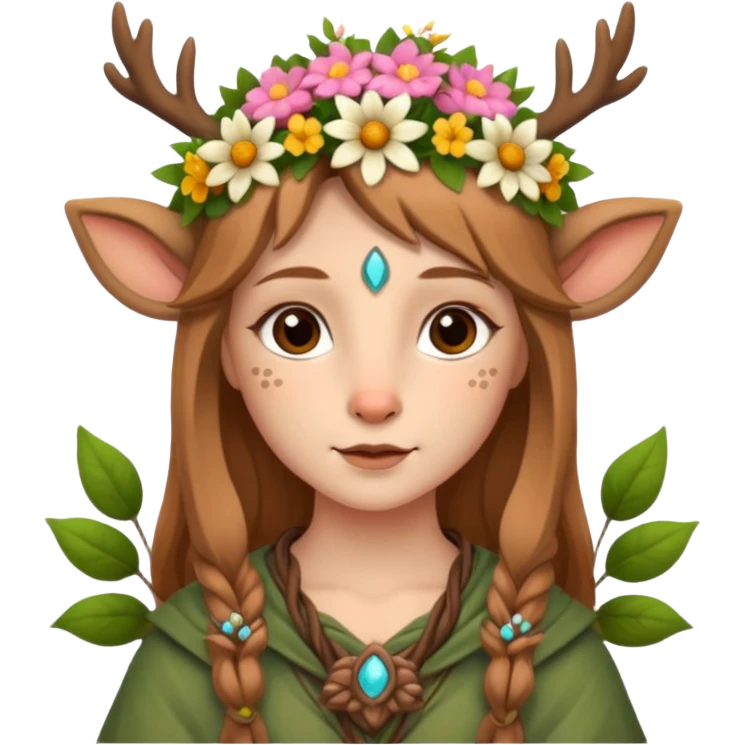 Adult Cute Druid human like fawn with flowers emoji