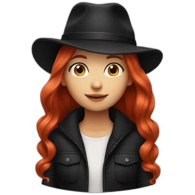 red hair girl in black hat emoji