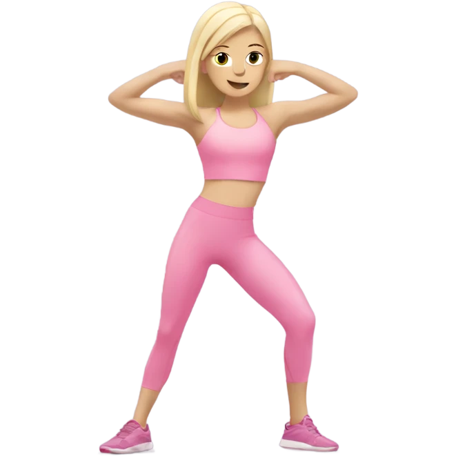 Blonde and pale Skinny girl wearing pink sport set doing pilate  emoji
