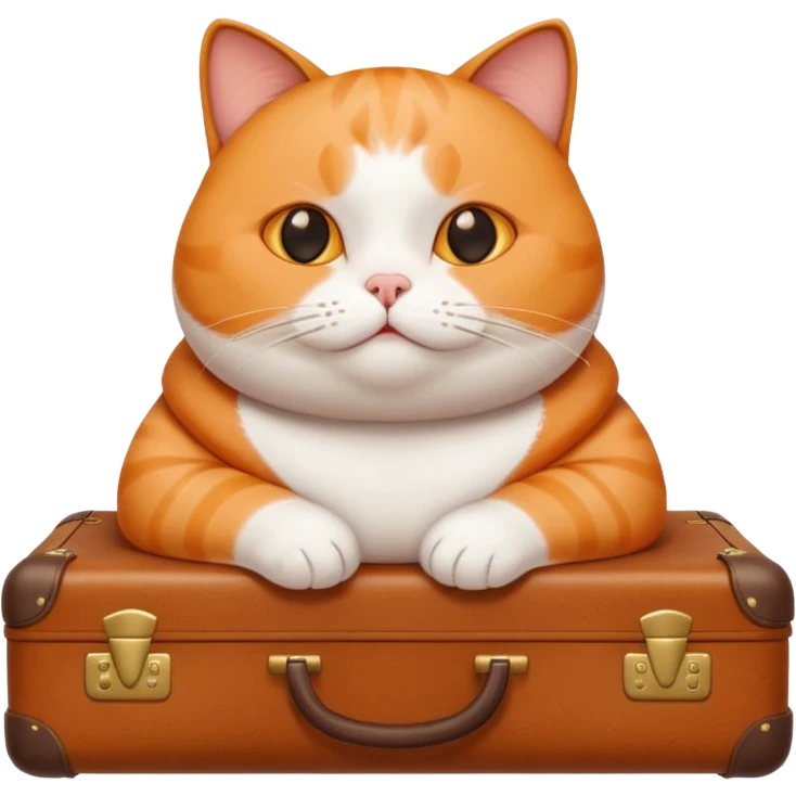 A chubby cat sitting proudly next to a neatly packed suitcase. emoji