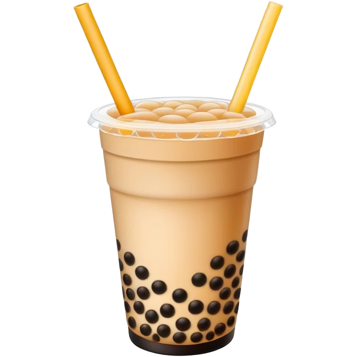 Bubble Tea with tapioca pearls and wide straw in cup, simplified emoji style with bold outlines and bright colors, cartoon style Taiwan popular drink Boba emoji