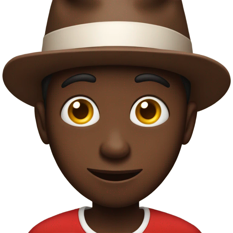 Chocolate boy with big red dress, hat and big eyes emoji