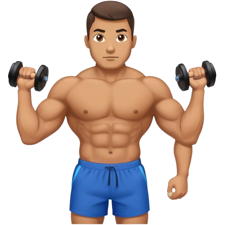 strong man with blue shorts holding kettlebell emoji