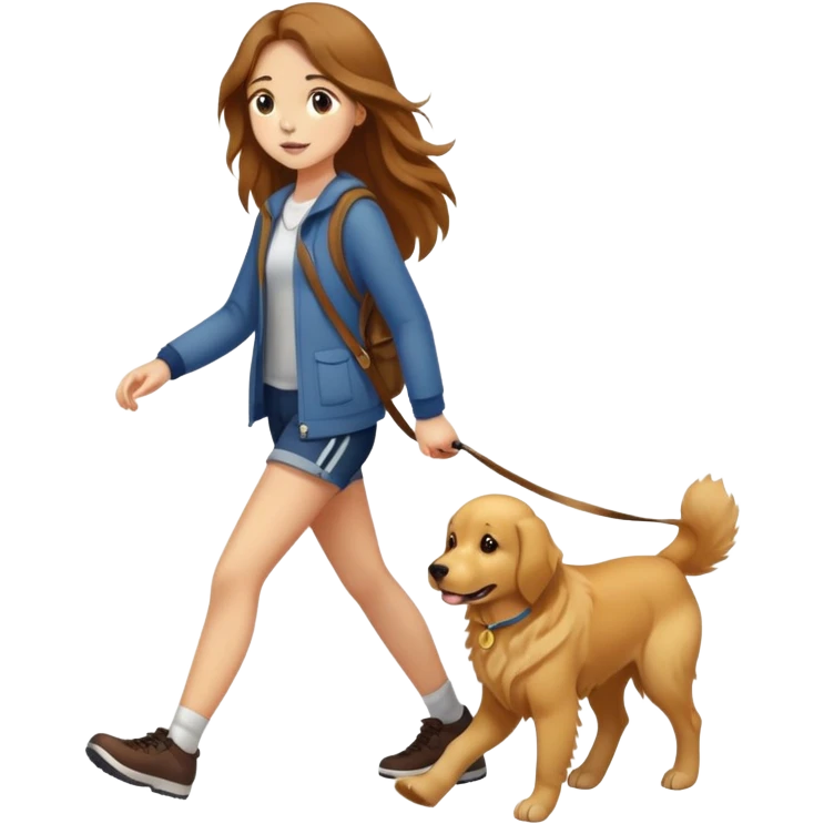 Long hair-girl walking with a golden retriever emoji