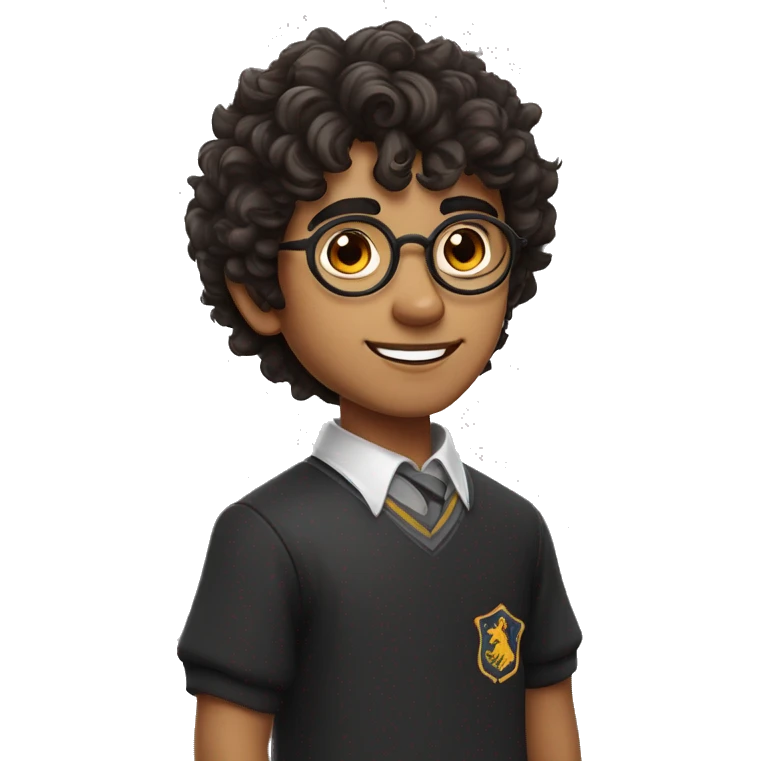 young handsome Indian boy with messy fringe curly hair  and fair white  skin with sharp jawline and small eyes with harry potter glasses on emoji