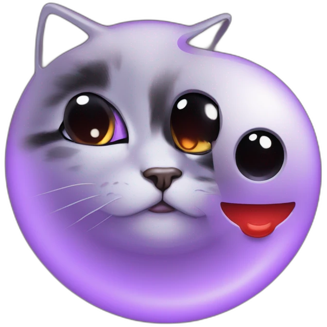 Chat violet avec des yeux noir avec des pupilles noir et un colier lune et ce chat crache du gaz rouge emoji