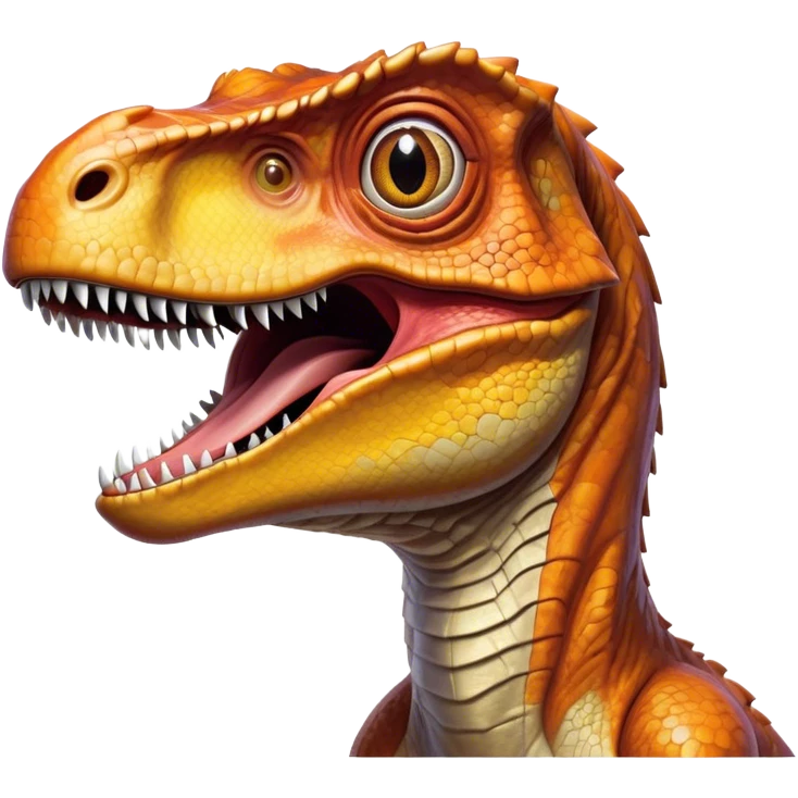 Cinematic Realistic Comical velociraptor/T-rex Portrait Emoji, Head tilted dramatically with an exaggeratedly amused expression, featuring a striking, glossy scaled body with bold natural textures and wide, expressive eyes brimming with playful disbelief, rendered with lifelike detail and dynamic natural lighting, high shine, dramatic yet playful, styled with an air of cheeky prehistoric mischief, soft glowing outline, capturing the essence of a spirited and over‐the‐top velociraptor/T-rex that looks ready to bellow its way into viral fame! emoji