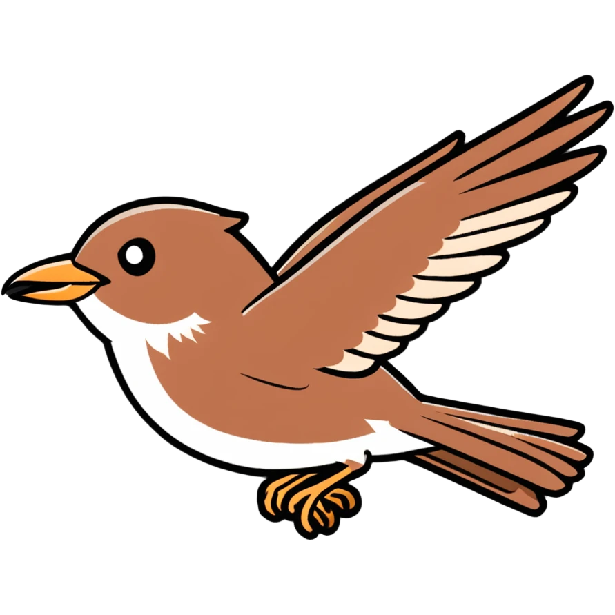 Cetti's warbler bird flying with wings spread emoji