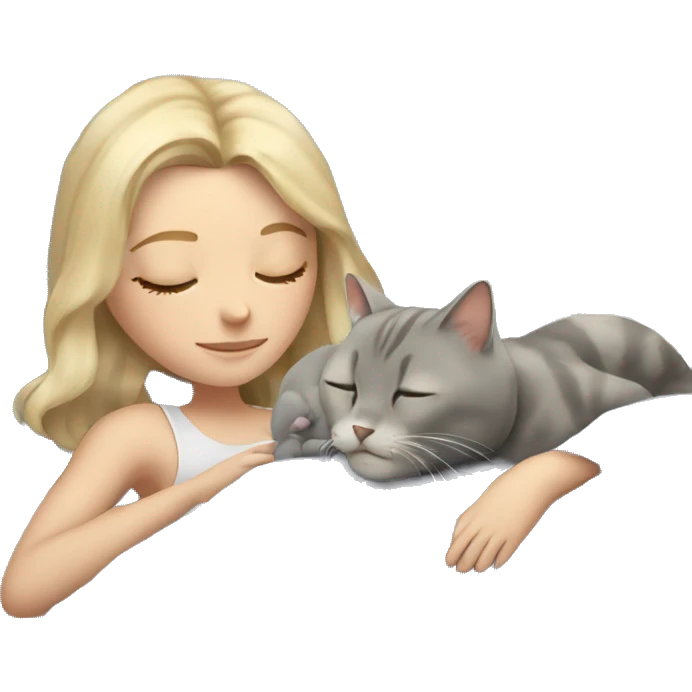 Blond girl sleeping in bed with a grey cat and a beige cat  emoji