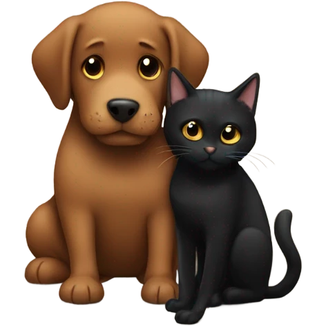 A brown dog Hugging a black cat  emoji