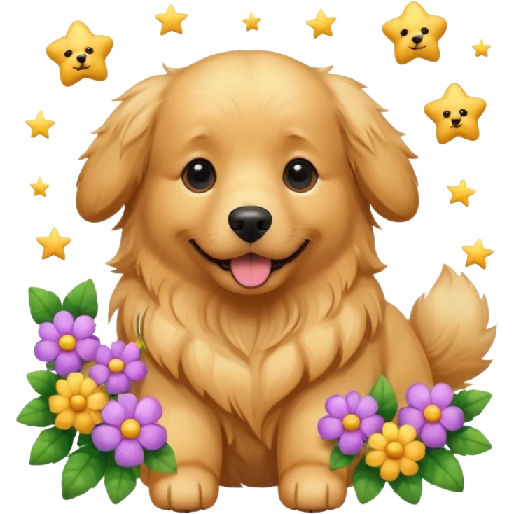 Собака із квітами і зірками emoji