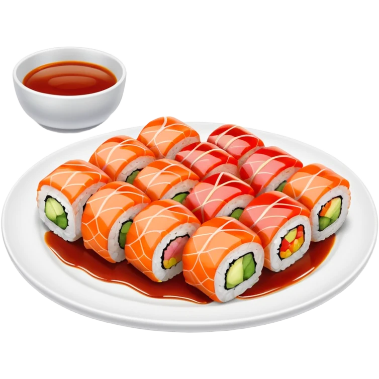 Sushi rolls with sauce on top in a plate emoji