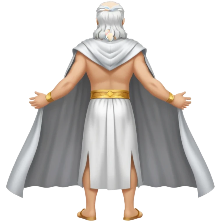 fullbody silverhair god ZEUS, white cape, standing still backview emoji