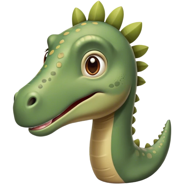 Cinematic Cute Brontosaurus Portrait Emoji, Head tilted playfully with a gentle smile, featuring a charming, massive form with an elongated neck and a small, endearing head adorned with bright, curious eyes, Simplified yet irresistibly adorable features, highly detailed, glowing with a warm, inviting prehistoric glow, high shine, affectionate and lively, stylized with a touch of whimsical ancient charm, soft glowing outline, capturing the essence of a playful Brontosaurus that seems as if it could amble out of the screen into your arms! emoji