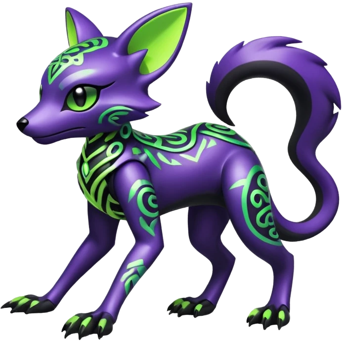 Futuristic modern badass cool shiny metallic alloy black-obsidian purple neon-green white lime animal hybrid Fakemon full body with intricate patterns emoji