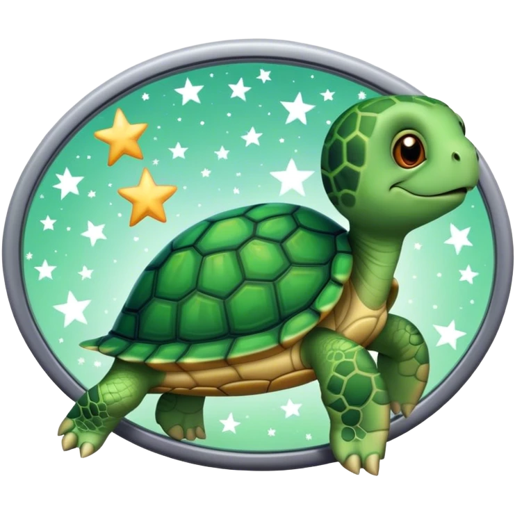 Turtle reflection in a mirror with stars emoji