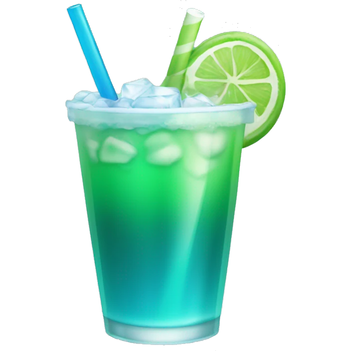 Green blue gradient drink with straw and ice  emoji