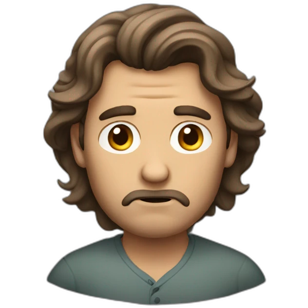 grumpy Man with long curl brown hair without moustache emoji